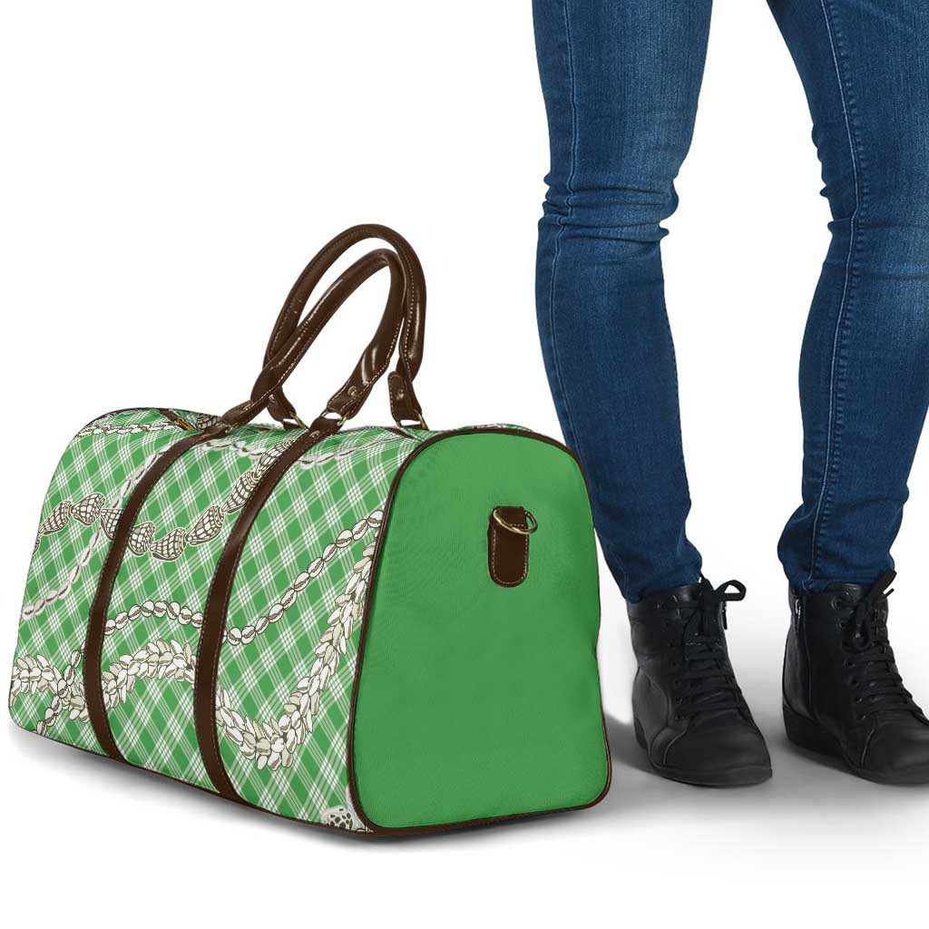 Green Aloha Hawaii Shell Lei Travel Bag Palaka Hebrew Cone Honey Cowrie Elegant Curves - Polynesian Pride