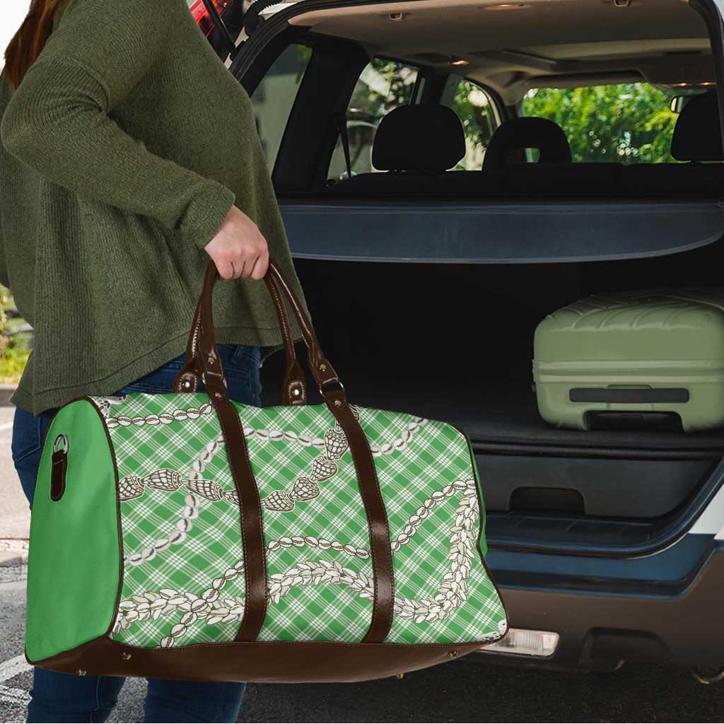 Green Aloha Hawaii Shell Lei Travel Bag Palaka Hebrew Cone Honey Cowrie Elegant Curves - Polynesian Pride