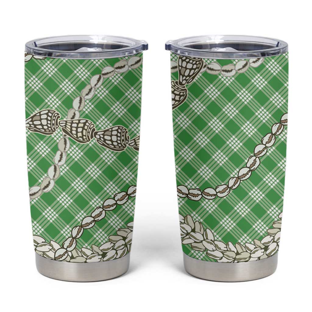 Green Aloha Hawaii Shell Lei Tumbler Cup Palaka Hebrew Cone Honey Cowrie Elegant Curves LT14 Green - Polynesian Pride