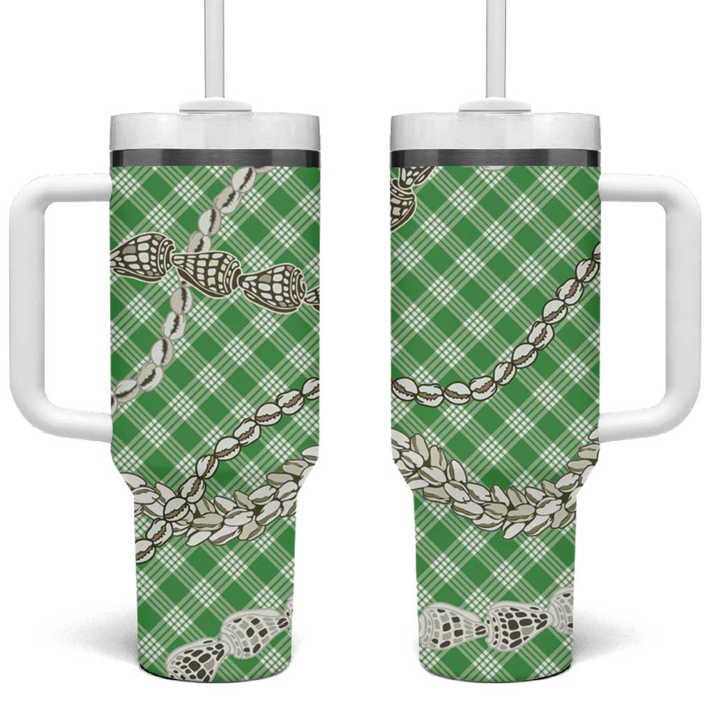 Green Aloha Hawaii Shell Lei Tumbler With Handle Palaka Hebrew Cone Honey Cowrie Elegant Curves LT14 One Size: 40 oz Green - Polynesian Pride