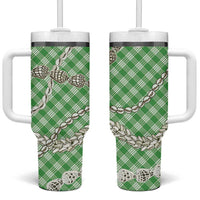 Green Aloha Hawaii Shell Lei Tumbler With Handle Palaka Hebrew Cone Honey Cowrie Elegant Curves LT14 One Size: 40 oz Green - Polynesian Pride