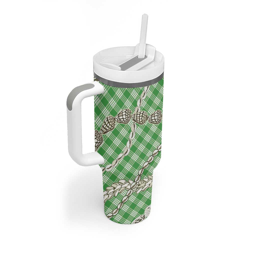 Green Aloha Hawaii Shell Lei Tumbler With Handle Palaka Hebrew Cone Honey Cowrie Elegant Curves LT14 - Polynesian Pride