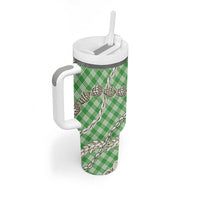 Green Aloha Hawaii Shell Lei Tumbler With Handle Palaka Hebrew Cone Honey Cowrie Elegant Curves LT14 - Polynesian Pride