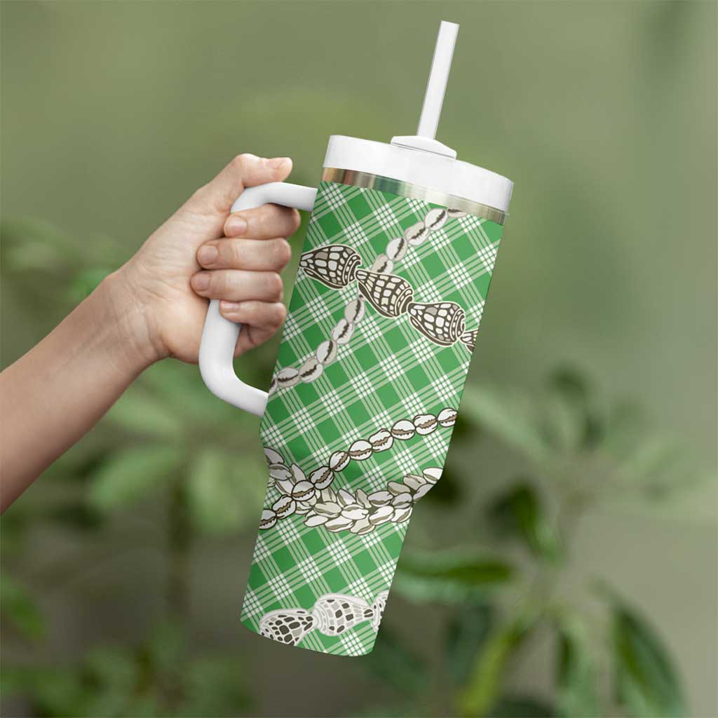 Green Aloha Hawaii Shell Lei Tumbler With Handle Palaka Hebrew Cone Honey Cowrie Elegant Curves LT14 - Polynesian Pride