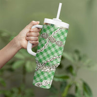 Green Aloha Hawaii Shell Lei Tumbler With Handle Palaka Hebrew Cone Honey Cowrie Elegant Curves LT14 - Polynesian Pride