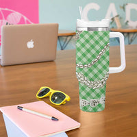 Green Aloha Hawaii Shell Lei Tumbler With Handle Palaka Hebrew Cone Honey Cowrie Elegant Curves LT14 - Polynesian Pride