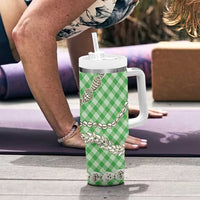 Green Aloha Hawaii Shell Lei Tumbler With Handle Palaka Hebrew Cone Honey Cowrie Elegant Curves LT14 - Polynesian Pride