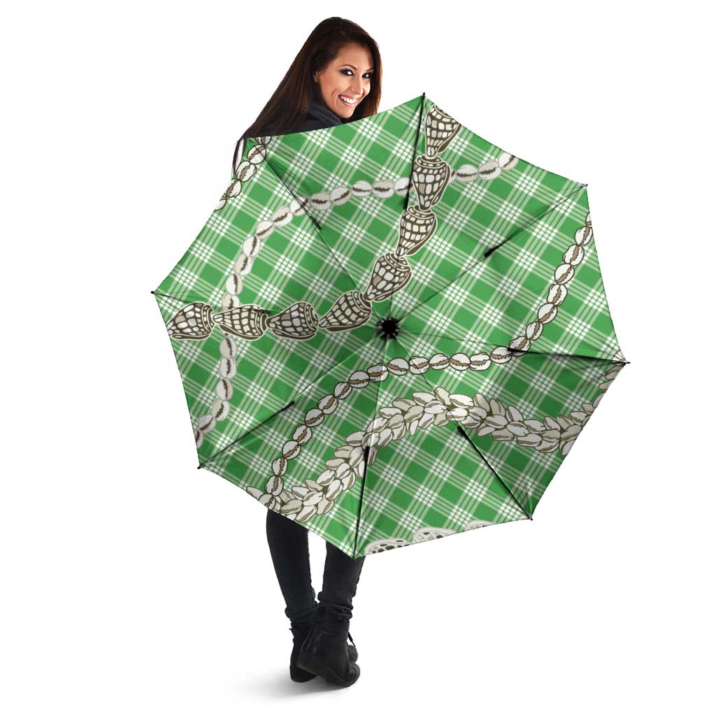 Green Aloha Hawaii Shell Lei Umbrella Palaka Hebrew Cone Honey Cowrie Elegant Curves - Polynesian Pride