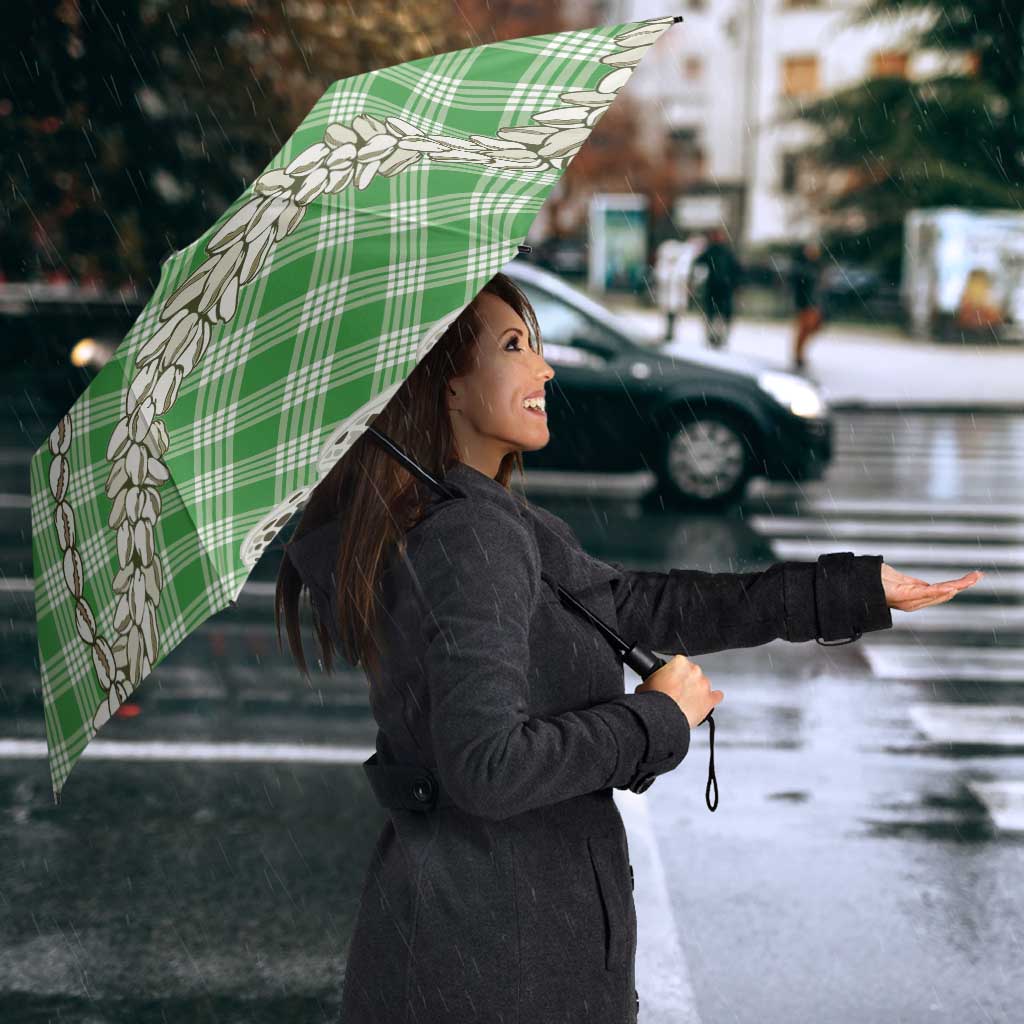 Green Aloha Hawaii Shell Lei Umbrella Palaka Hebrew Cone Honey Cowrie Elegant Curves - Polynesian Pride