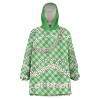 Green Aloha Hawaii Shell Lei Wearable Blanket Hoodie Palaka Hebrew Cone Honey Cowrie Elegant Curves LT14 One Size Green - Polynesian Pride