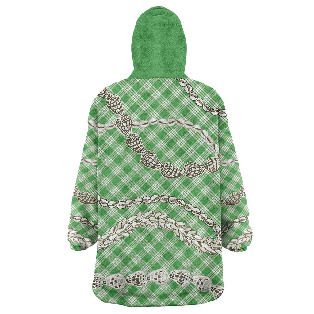 Green Aloha Hawaii Shell Lei Wearable Blanket Hoodie Palaka Hebrew Cone Honey Cowrie Elegant Curves LT14 - Polynesian Pride