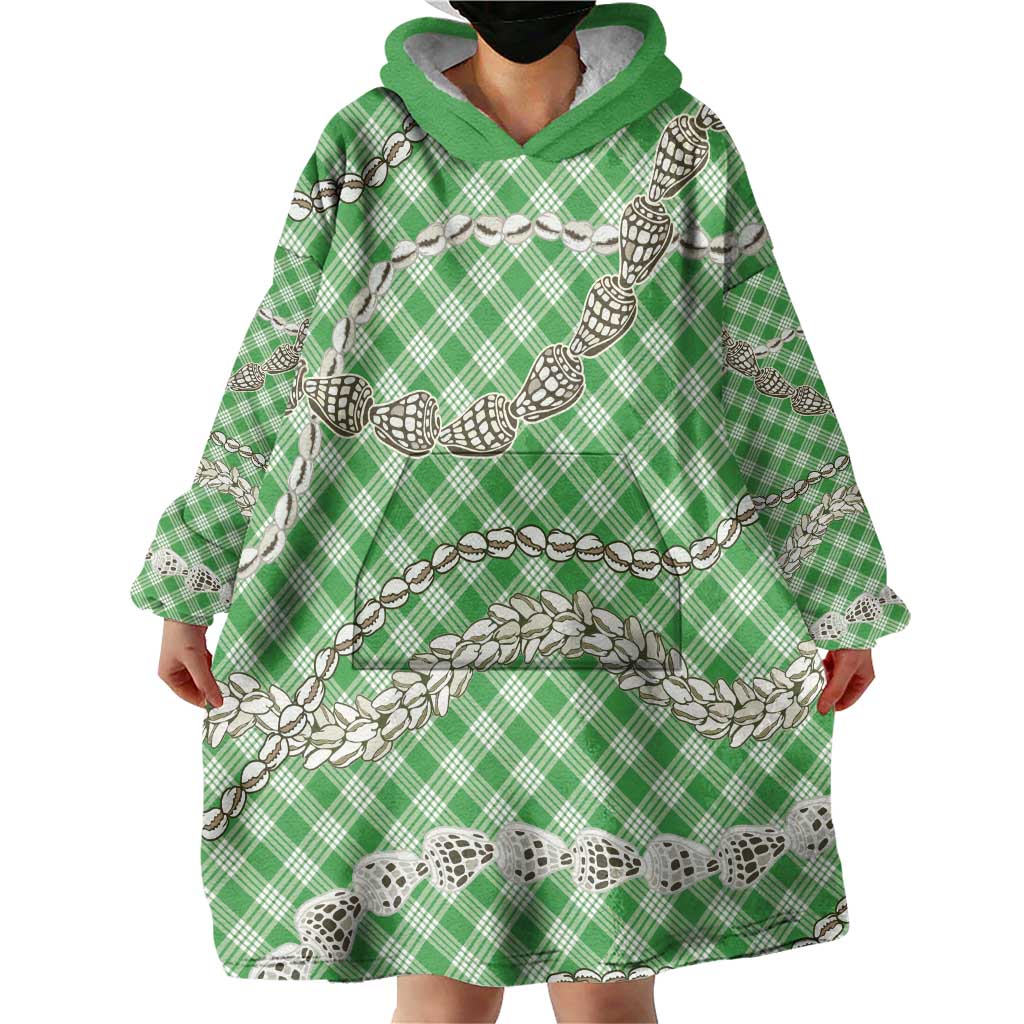 Green Aloha Hawaii Shell Lei Wearable Blanket Hoodie Palaka Hebrew Cone Honey Cowrie Elegant Curves LT14 - Polynesian Pride