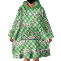 Green Aloha Hawaii Shell Lei Wearable Blanket Hoodie Palaka Hebrew Cone Honey Cowrie Elegant Curves LT14 - Polynesian Pride
