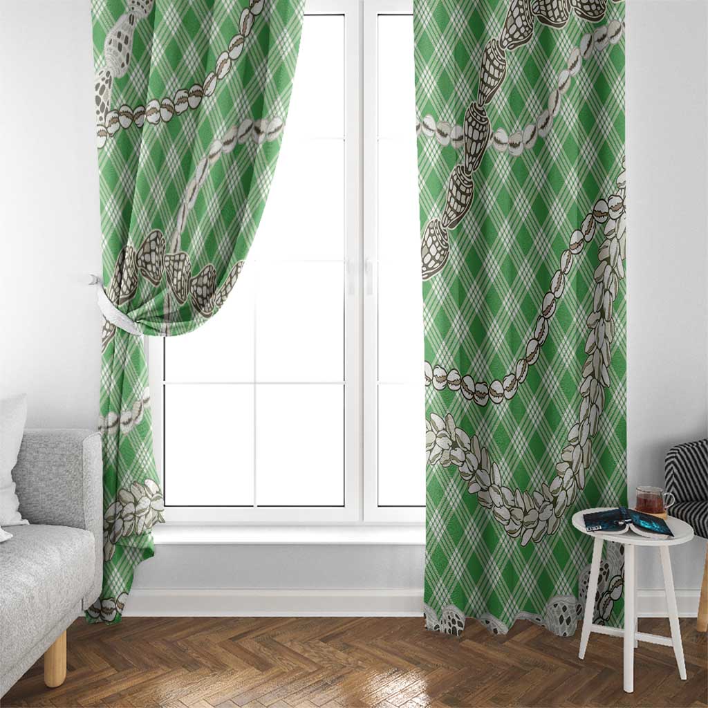 Green Aloha Hawaii Shell Lei Window Curtain Palaka Hebrew Cone Honey Cowrie Elegant Curves - Polynesian Pride