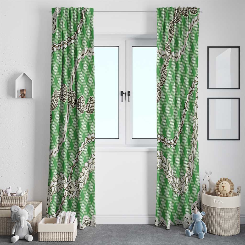 Green Aloha Hawaii Shell Lei Window Curtain Palaka Hebrew Cone Honey Cowrie Elegant Curves - Polynesian Pride
