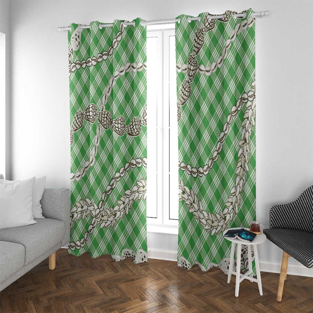 Green Aloha Hawaii Shell Lei Window Curtain Palaka Hebrew Cone Honey Cowrie Elegant Curves - Polynesian Pride