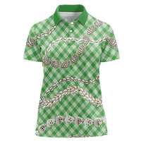 Green Aloha Hawaii Shell Lei Women Polo Shirt Palaka Hebrew Cone Honey Cowrie Elegant Curves LT14 Female Green - Polynesian Pride