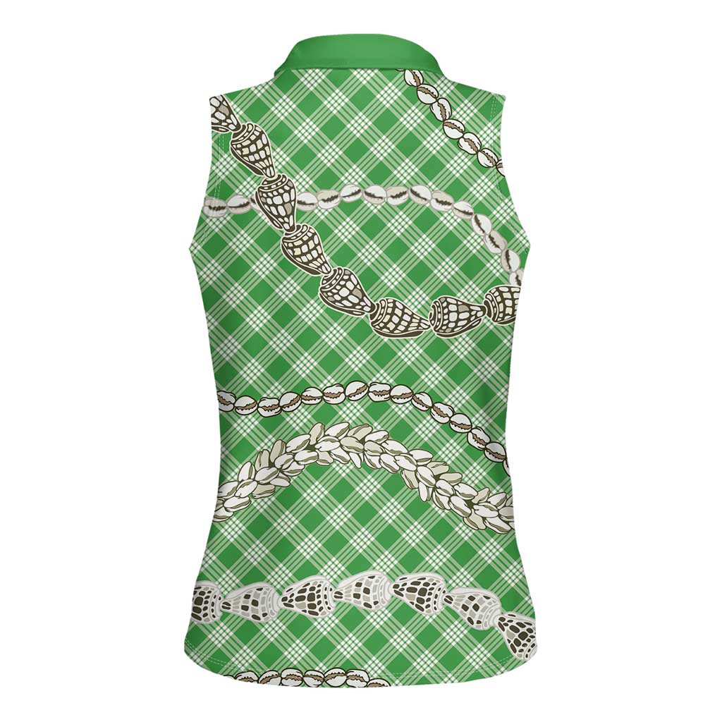 Green Aloha Hawaii Shell Lei Women Sleeveless Polo Shirt Palaka Hebrew Cone Honey Cowrie Elegant Curves LT14 - Polynesian Pride