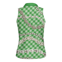 Green Aloha Hawaii Shell Lei Women Sleeveless Polo Shirt Palaka Hebrew Cone Honey Cowrie Elegant Curves LT14 - Polynesian Pride