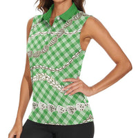 Green Aloha Hawaii Shell Lei Women Sleeveless Polo Shirt Palaka Hebrew Cone Honey Cowrie Elegant Curves LT14 - Polynesian Pride