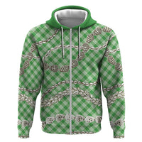 Green Aloha Hawaii Shell Lei Zip Hoodie Palaka Hebrew Cone Honey Cowrie Elegant Curves - Polynesian Pride