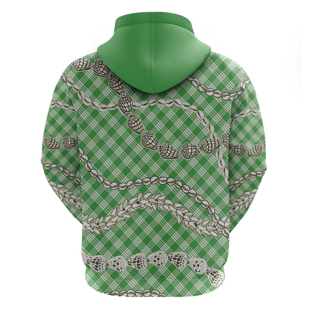 Green Aloha Hawaii Shell Lei Zip Hoodie Palaka Hebrew Cone Honey Cowrie Elegant Curves - Polynesian Pride