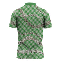 Green Aloha Hawaii Shell Lei Zipper Polo Shirt Palaka Hebrew Cone Honey Cowrie Elegant Curves - Polynesian Pride