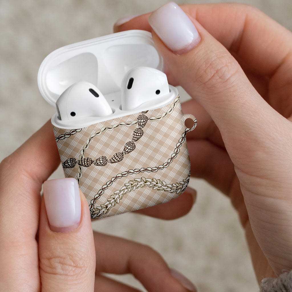 Beige Aloha Hawaii Shell Lei AirPods Case Palaka Hebrew Cone Honey Cowrie Elegant Curves - Polynesian Pride