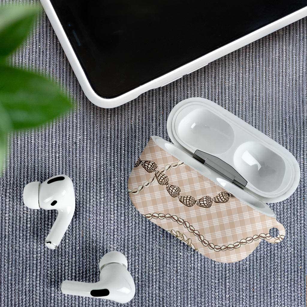 Beige Aloha Hawaii Shell Lei AirPods Case Palaka Hebrew Cone Honey Cowrie Elegant Curves - Polynesian Pride