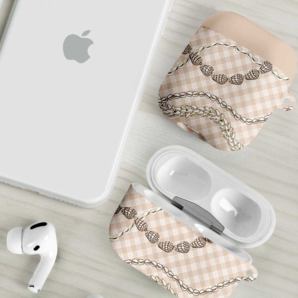 Beige Aloha Hawaii Shell Lei AirPods Case Palaka Hebrew Cone Honey Cowrie Elegant Curves - Polynesian Pride