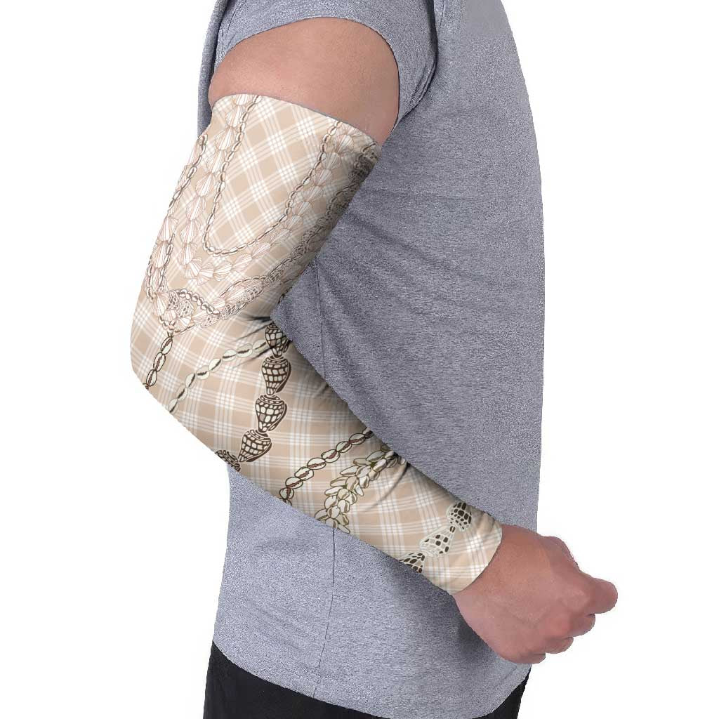 Beige Aloha Hawaii Shell Lei Arm Sleeves Palaka Hebrew Cone Honey Cowrie Elegant Curves - Polynesian Pride