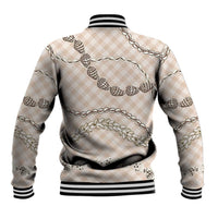 Beige Aloha Hawaii Shell Lei Baseball Jacket Palaka Hebrew Cone Honey Cowrie Elegant Curves - Polynesian Pride