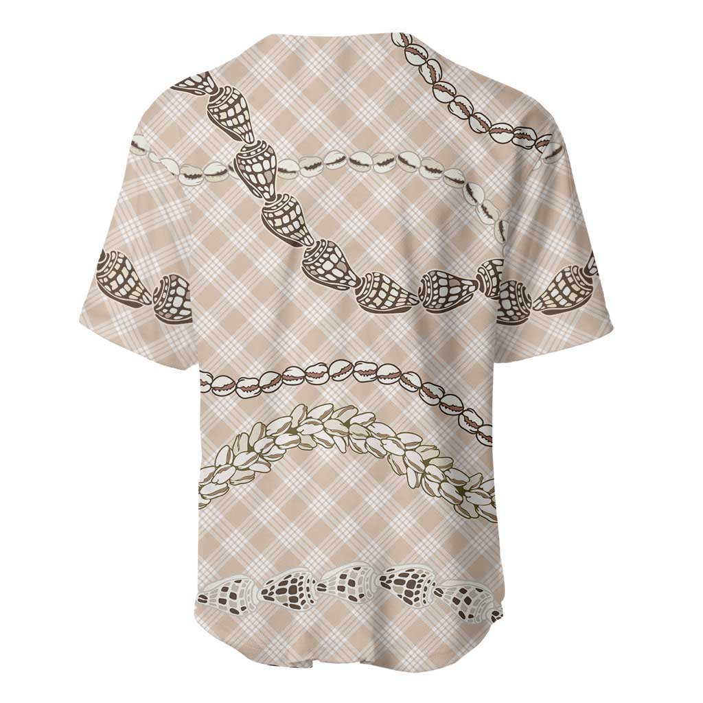Beige Aloha Hawaii Shell Lei Baseball Jersey Palaka Hebrew Cone Honey Cowrie Elegant Curves - Polynesian Pride