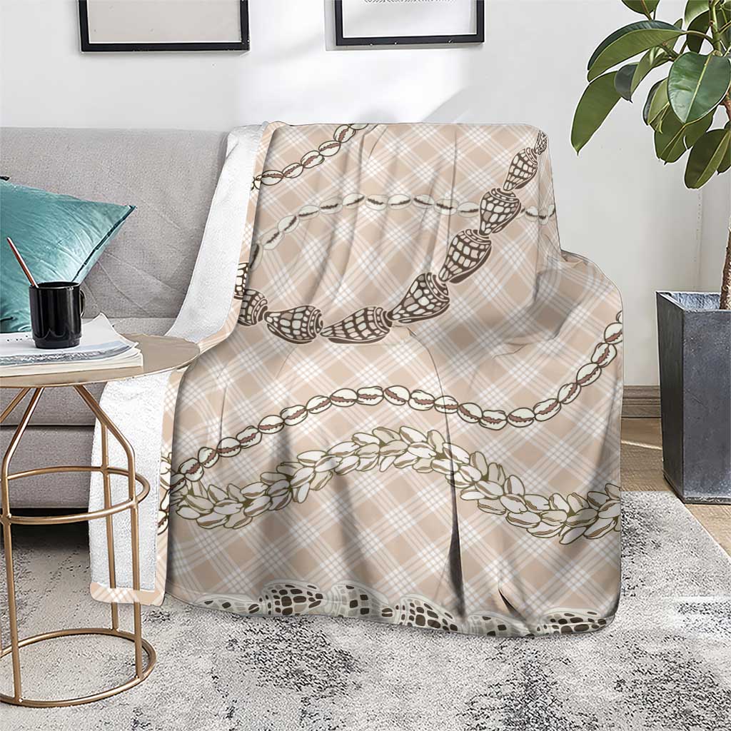 Beige Aloha Hawaii Shell Lei Blanket Palaka Hebrew Cone Honey Cowrie Elegant Curves - Polynesian Pride