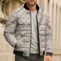 Beige Aloha Hawaii Shell Lei Bomber Puffer Jacket Palaka Hebrew Cone Honey Cowrie Elegant Curves - Polynesian Pride