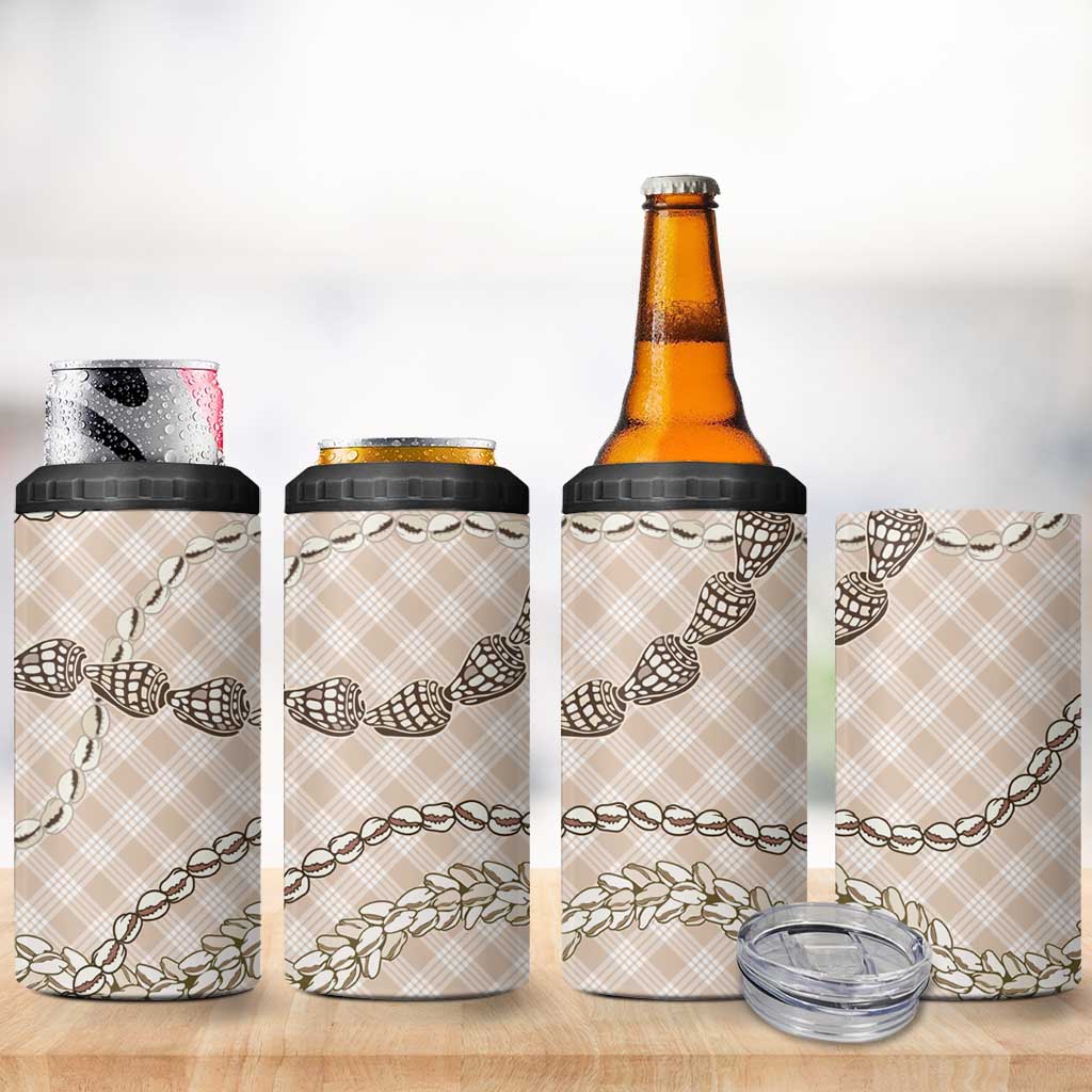 Beige Aloha Hawaii Shell Lei 4 in 1 Can Cooler Tumbler Palaka Hebrew Cone Honey Cowrie Elegant Curves LT14 - Polynesian Pride