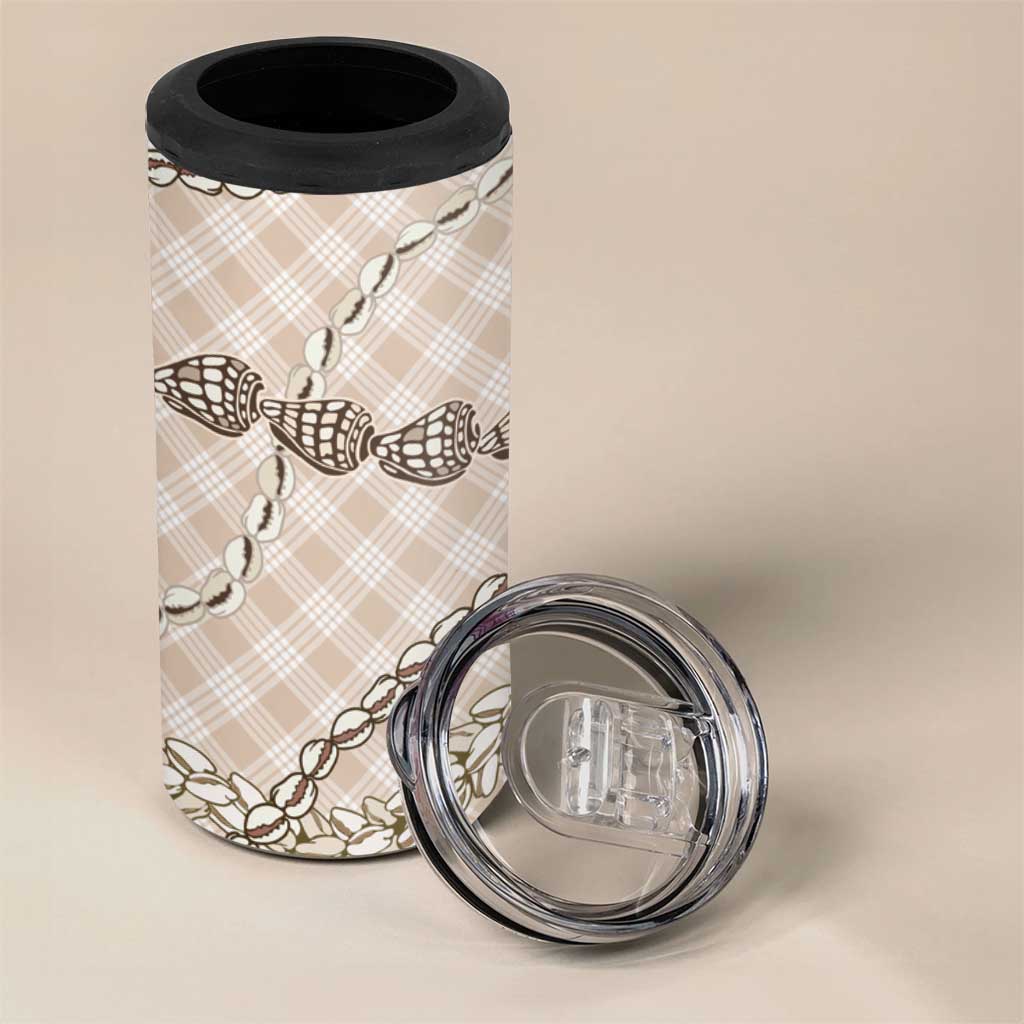 Beige Aloha Hawaii Shell Lei 4 in 1 Can Cooler Tumbler Palaka Hebrew Cone Honey Cowrie Elegant Curves LT14 - Polynesian Pride