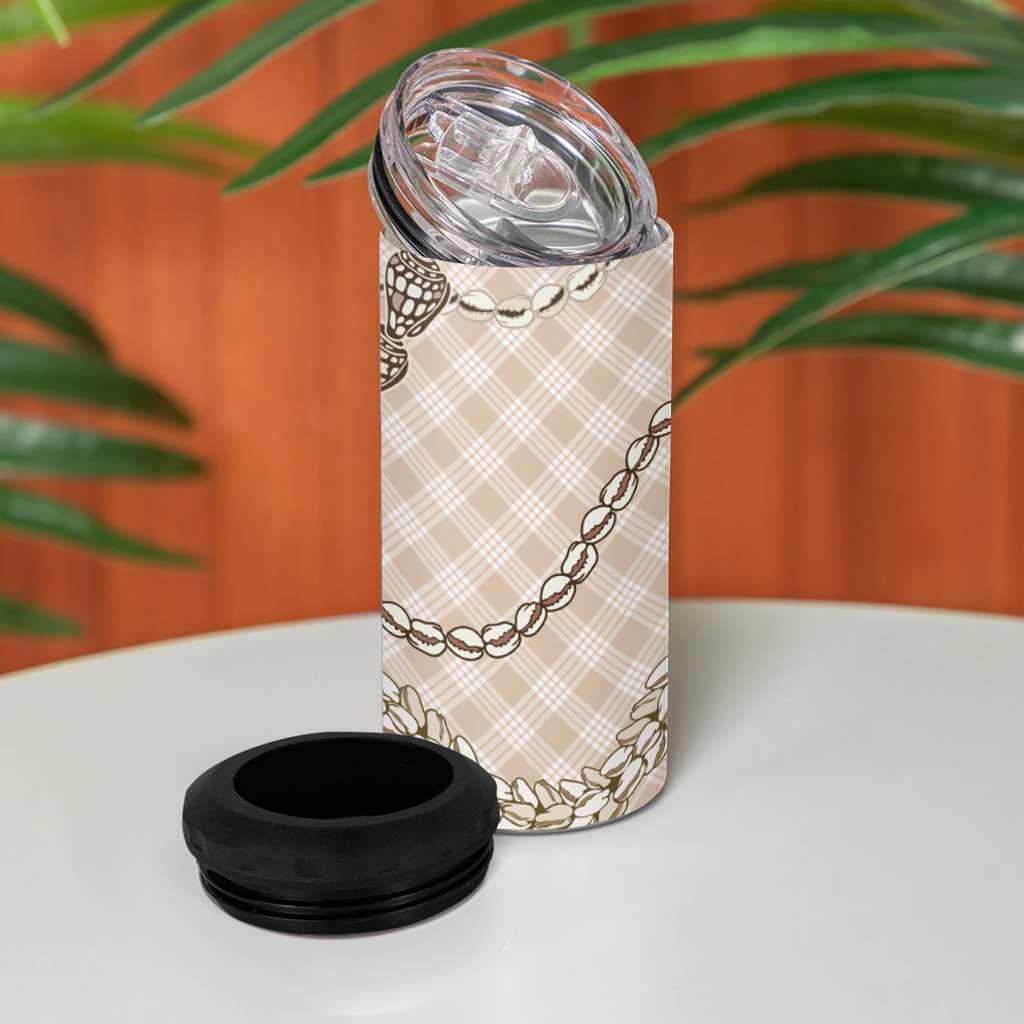 Beige Aloha Hawaii Shell Lei 4 in 1 Can Cooler Tumbler Palaka Hebrew Cone Honey Cowrie Elegant Curves LT14 - Polynesian Pride