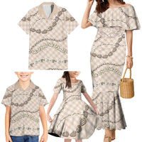Beige Aloha Hawaii Shell Lei Family Matching Mermaid Dress and Hawaiian Shirt Palaka Hebrew Cone Honey Cowrie Elegant Curves LT14 - Polynesian Pride
