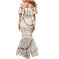 Beige Aloha Hawaii Shell Lei Family Matching Mermaid Dress and Hawaiian Shirt Palaka Hebrew Cone Honey Cowrie Elegant Curves LT14 - Polynesian Pride