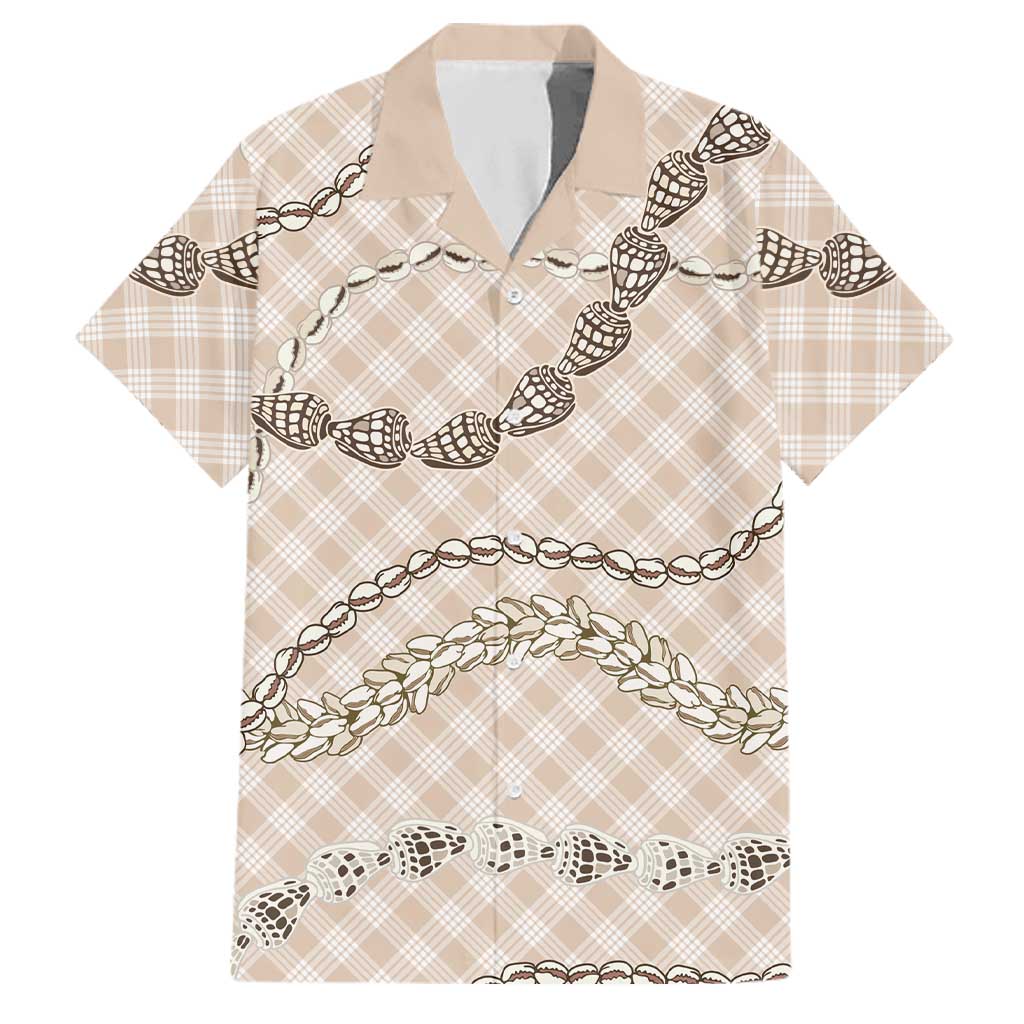 Beige Aloha Hawaii Shell Lei Family Matching Off Shoulder Maxi Dress and Hawaiian Shirt Palaka Hebrew Cone Honey Cowrie Elegant Curves LT14 Dad's Shirt - Short Sleeve Beige - Polynesian Pride