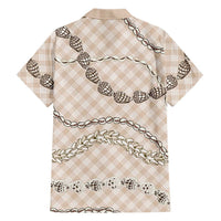 Beige Aloha Hawaii Shell Lei Family Matching Short Sleeve Bodycon Dress and Hawaiian Shirt Palaka Hebrew Cone Honey Cowrie Elegant Curves LT14 - Polynesian Pride