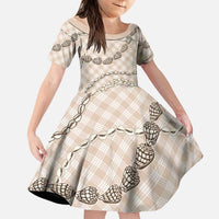 Beige Aloha Hawaii Shell Lei Family Matching Summer Maxi Dress and Hawaiian Shirt Palaka Hebrew Cone Honey Cowrie Elegant Curves LT14 Daughter's Dress Beige - Polynesian Pride