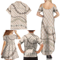 Beige Aloha Hawaii Shell Lei Family Matching Summer Maxi Dress and Hawaiian Shirt Palaka Hebrew Cone Honey Cowrie Elegant Curves LT14 - Polynesian Pride