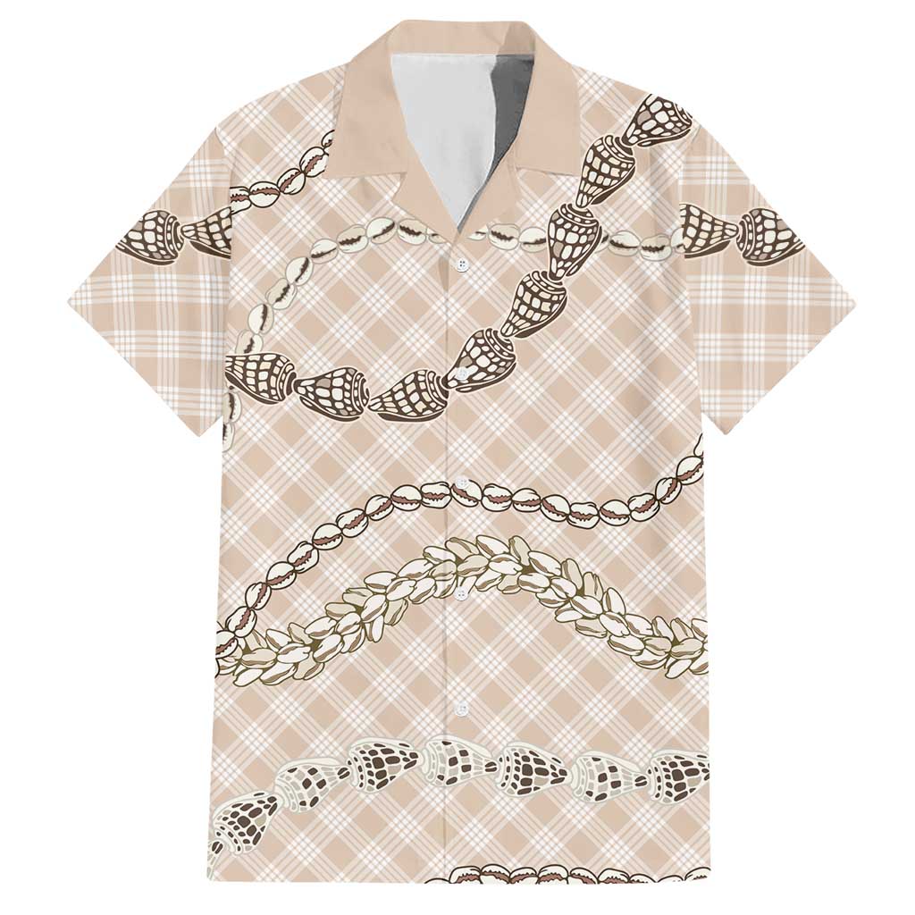 Beige Aloha Hawaii Shell Lei Hawaiian Shirt Palaka Hebrew Cone Honey Cowrie Elegant Curves - Polynesian Pride