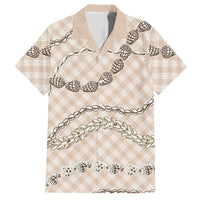 Beige Aloha Hawaii Shell Lei Hawaiian Shirt Palaka Hebrew Cone Honey Cowrie Elegant Curves - Polynesian Pride