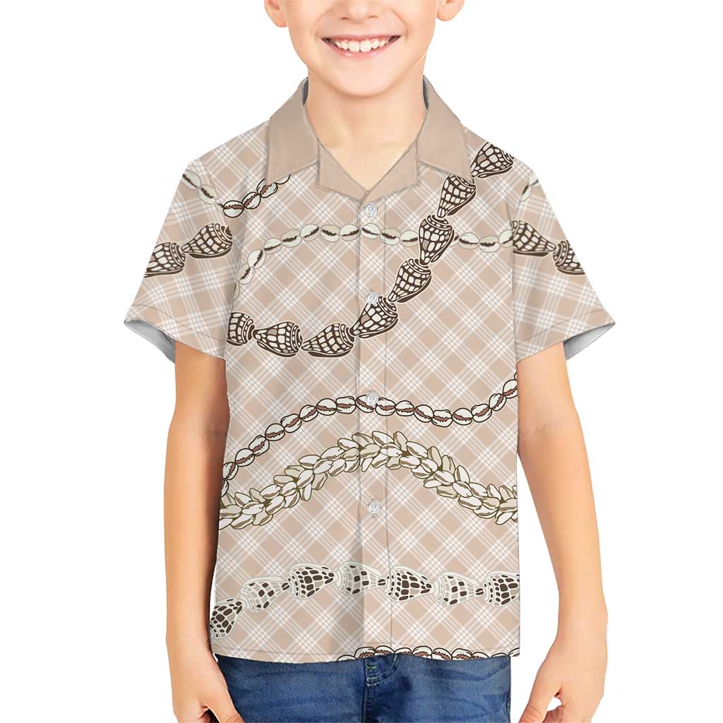 Beige Aloha Hawaii Shell Lei Hawaiian Shirt Palaka Hebrew Cone Honey Cowrie Elegant Curves - Polynesian Pride