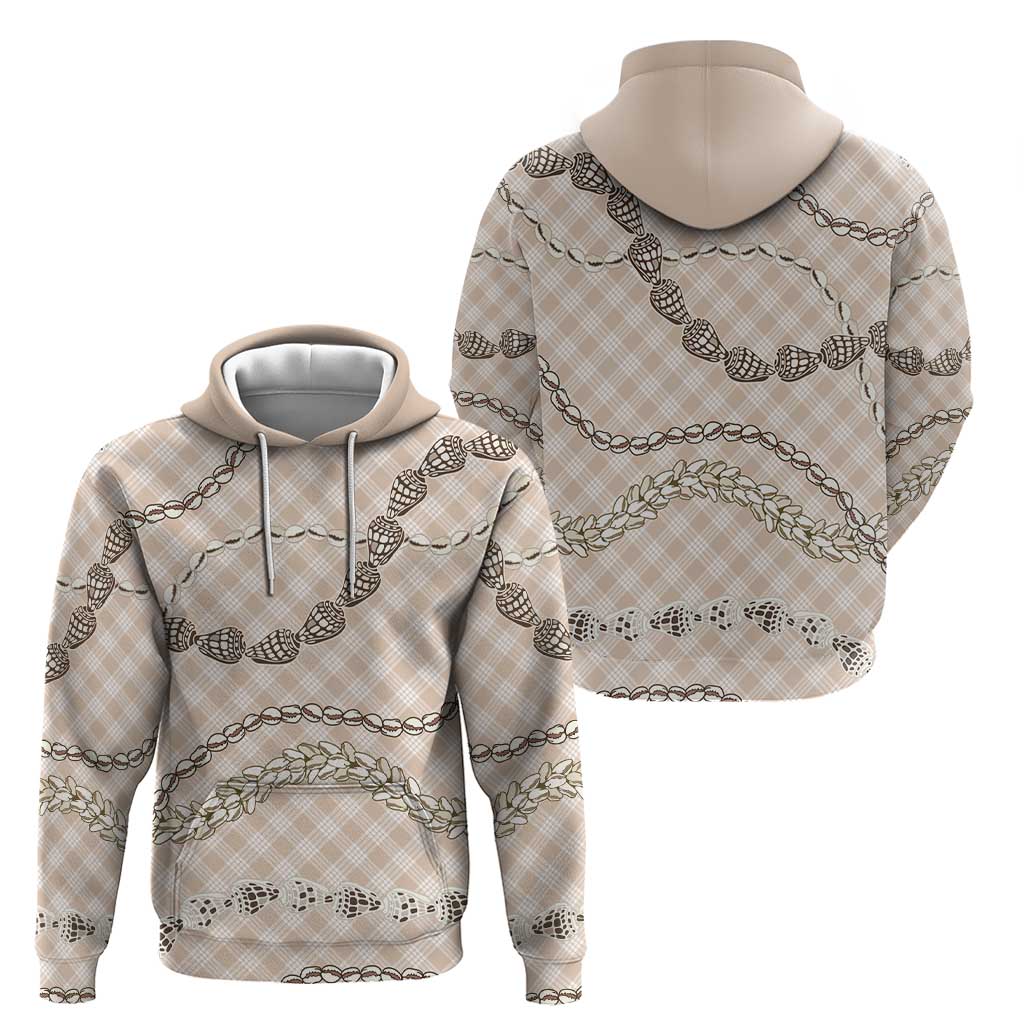 Beige Aloha Hawaii Shell Lei Hoodie Palaka Hebrew Cone Honey Cowrie Elegant Curves - Polynesian Pride