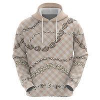 Beige Aloha Hawaii Shell Lei Hoodie Palaka Hebrew Cone Honey Cowrie Elegant Curves - Polynesian Pride