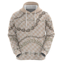 Beige Aloha Hawaii Shell Lei Hoodie Palaka Hebrew Cone Honey Cowrie Elegant Curves - Polynesian Pride